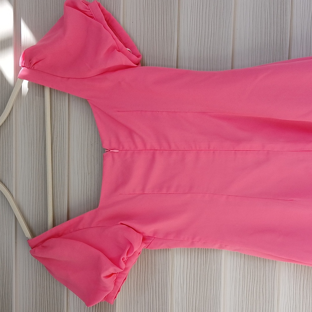 More To Come Maddy, Elegant Pink Puff Sleeve Dress X Revolve - Picture 3 of 4